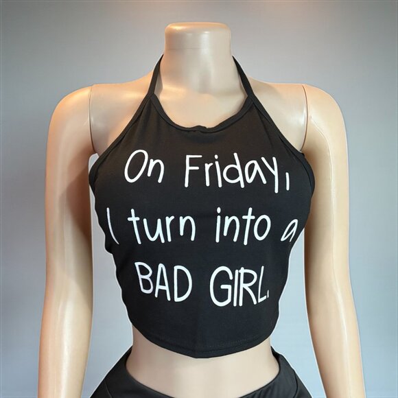 Bad Girl Black Sleeveless Crop Top - Picture 2 of 7